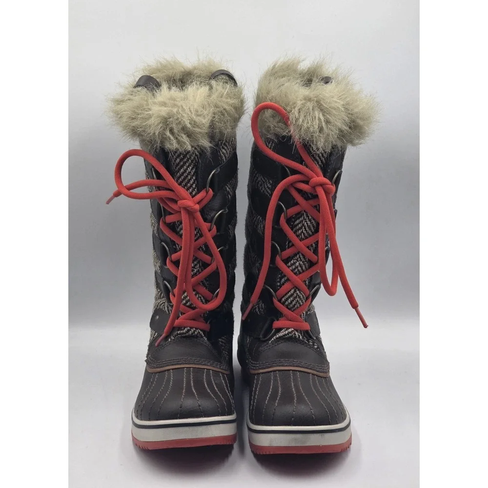 Sorel Tofino II Brown Orange Quilted Snow Boots Womens 7 Waterproof Faux Fur